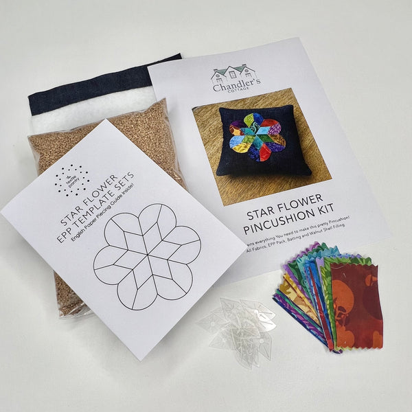EPP Star Flower Pincushion Kit - Denim and Prisma Prints