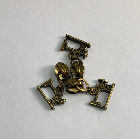 Zipper Pull 3Pk - Antique Brass Sewing Machine