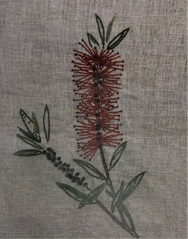 Australian Stitchery - Callistemon (Bottlebrush) on Cream by Margaret Upston