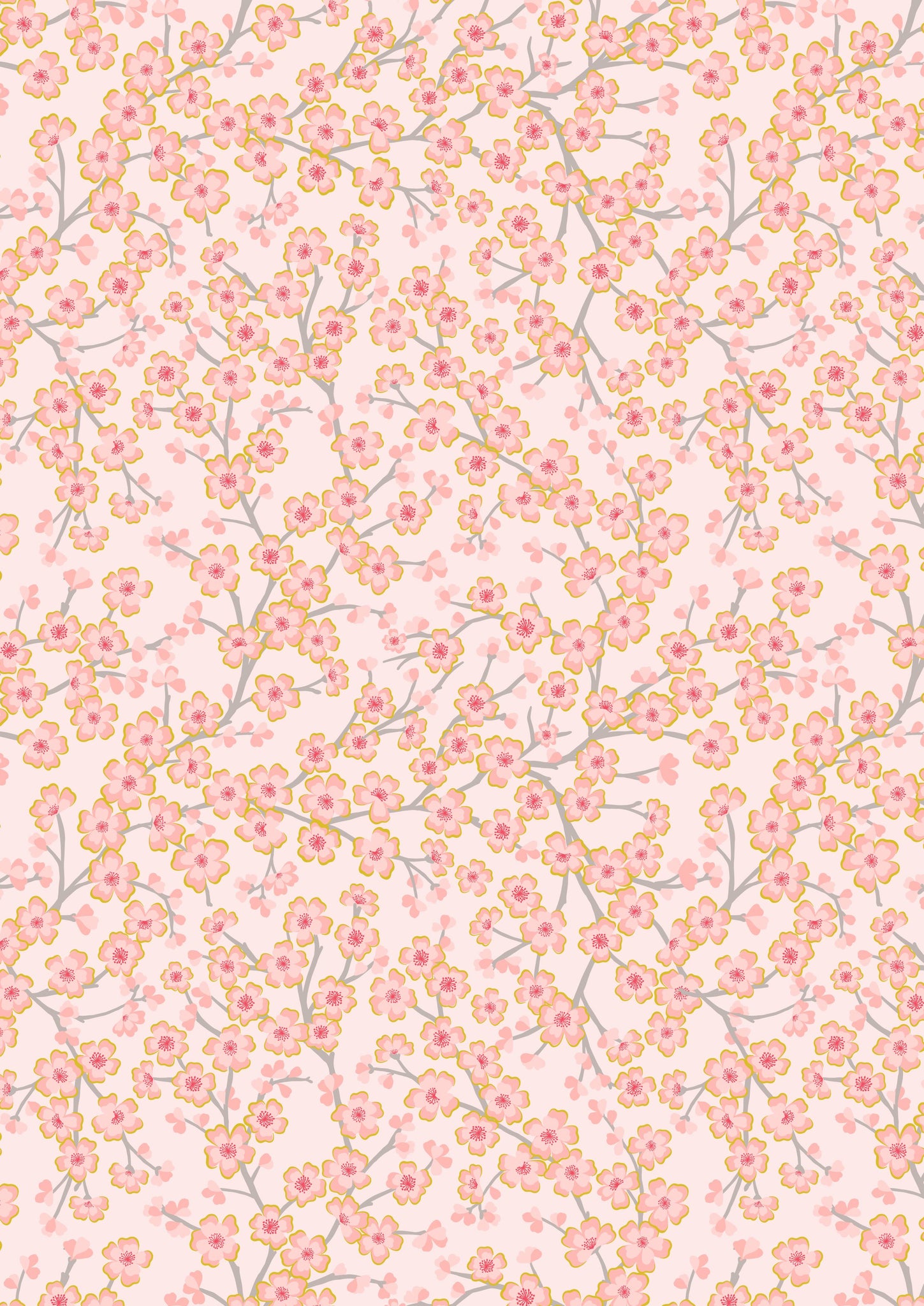 Sakura - Cherry Blossoms on Light Pink with Metallic Gold A923B