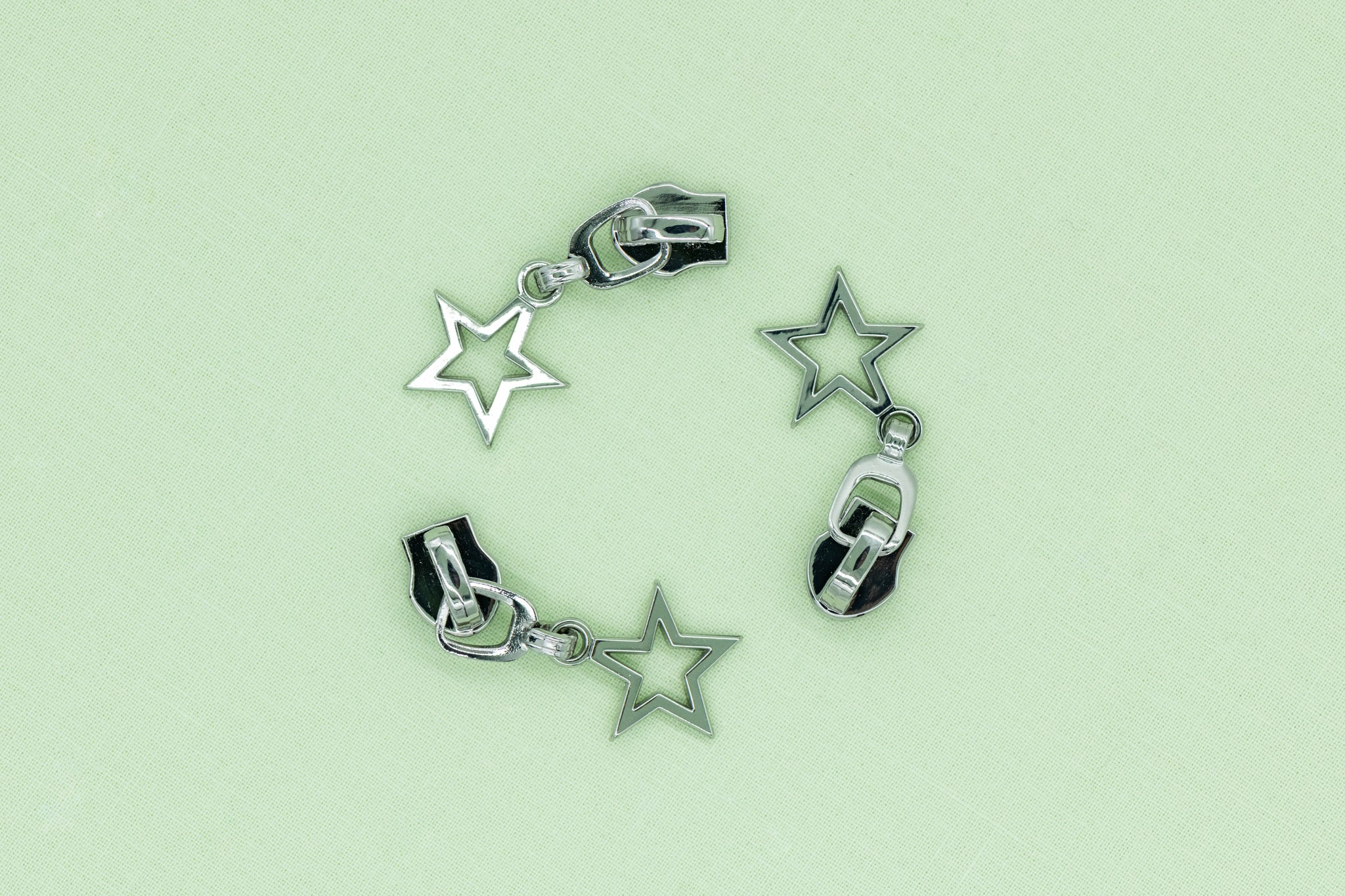 Zipper Pull 3Pk - Silver Star Outline