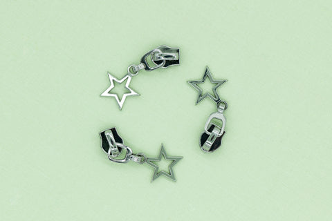 Zipper Pull 3Pk - Silver Star Outline