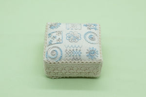 Sampler Pincushion - Soft Blue Cream