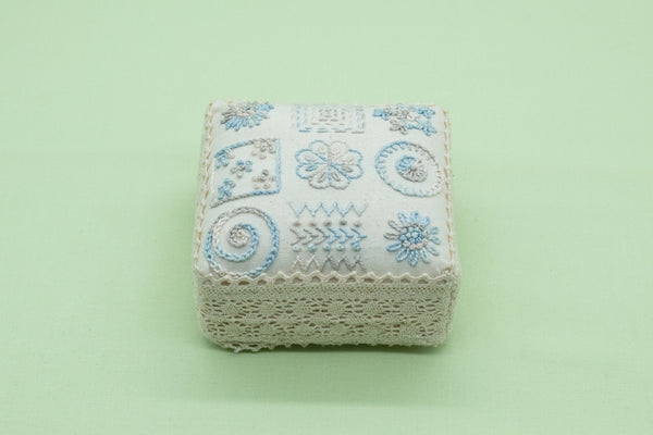 Sampler Pincushion - Soft Blue Cream