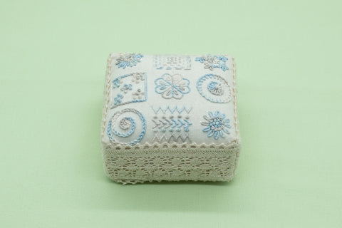 Sampler Pincushion - Soft Blue Cream