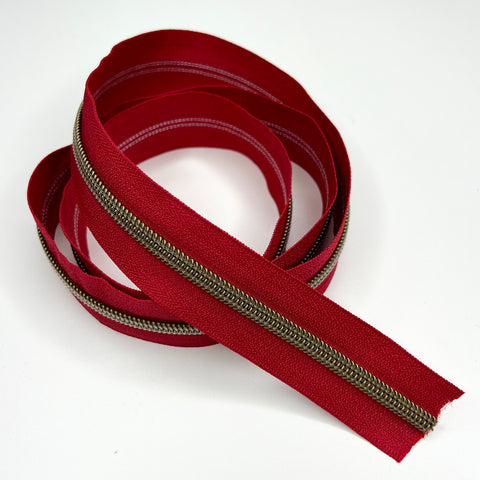 Zipper - Dark Red with Brass Teeth 1m