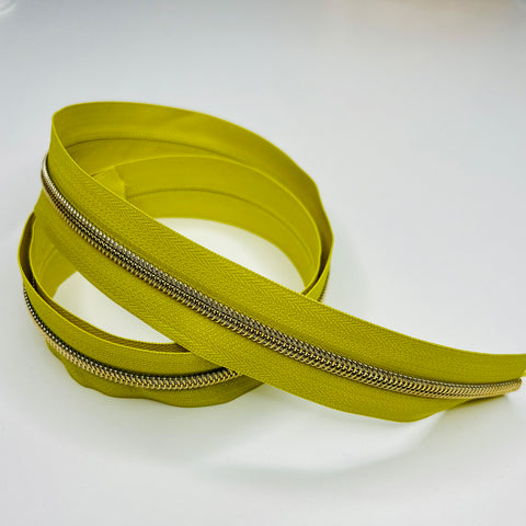 Zipper - Chartreuse Green with Gold Teeth 1m