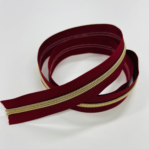 Zipper - Dark Red with Gold Teeth 1m