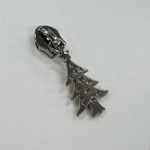 Silver Christmas Tree Zip Pull