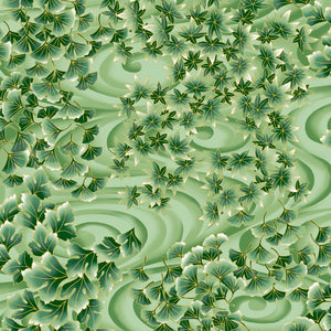 P&B Textiles - Tsuru - Swirling Leaves - Green w/Metallic