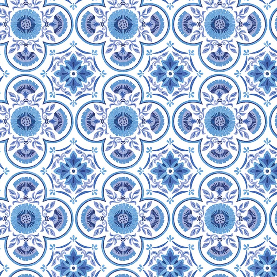 Benartex - Medallion Tiles - White/Blue (Capri)