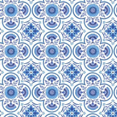 Benartex - Medallion Tiles - White/Blue (Capri)