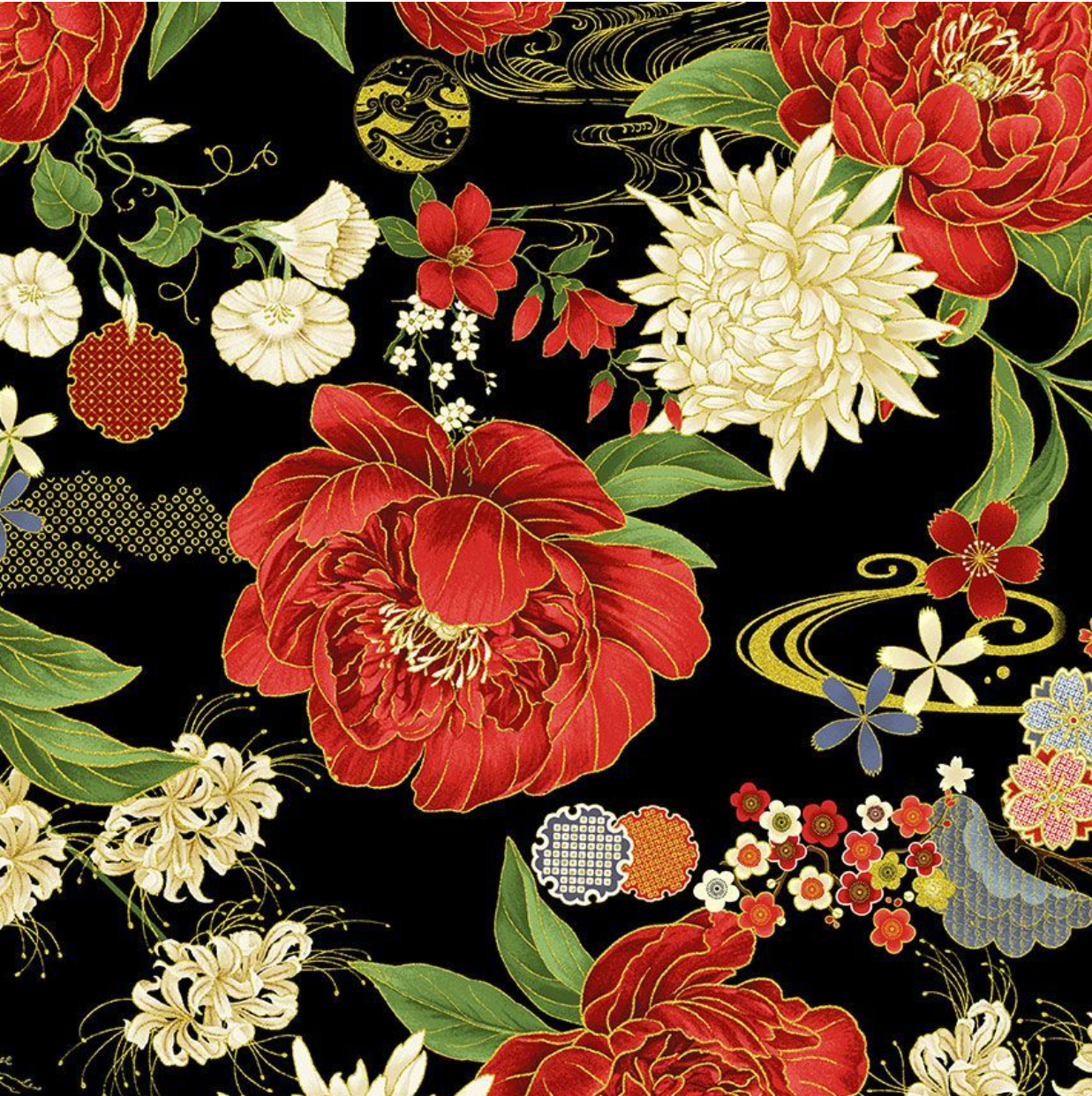 Lotus Floral Metallic - Lotus-CM3661 - Timeless Treasures