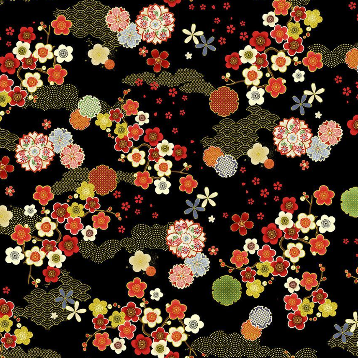 Geo Asian Floral Metallic - Lotus-CM3665 - Timeless Treasures