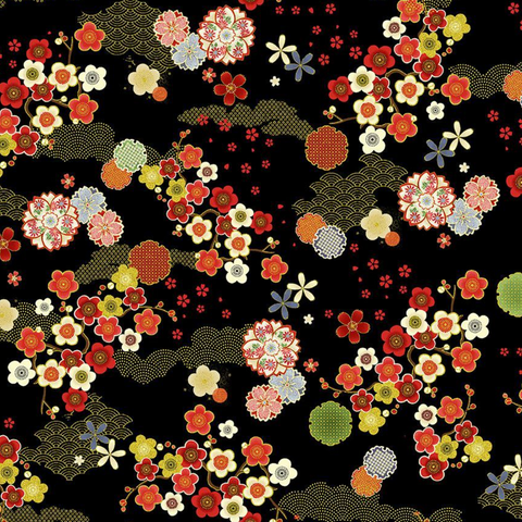 Geo Asian Floral Metallic - Lotus-CM3665 - Timeless Treasures