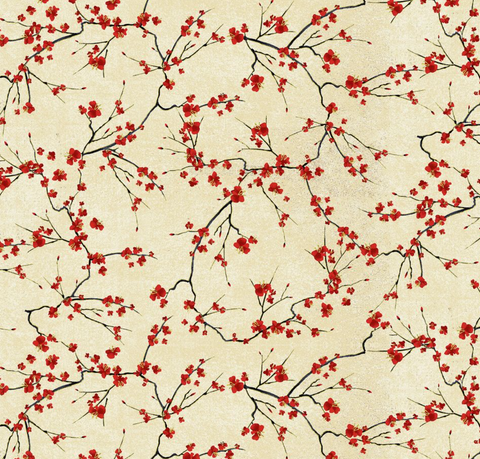 Cherry Blossom Branches Metallic Cream - Lotus-CM3667 - Timeless Treasures