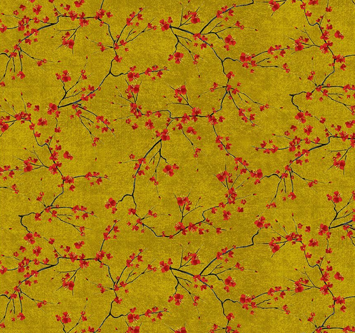Cherry Blossom Branches Metallic Gold - Lotus-CM3667 - Timeless Treasures