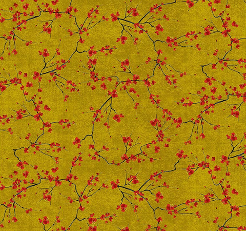 Cherry Blossom Branches Metallic Gold - Lotus-CM3667 - Timeless Treasures