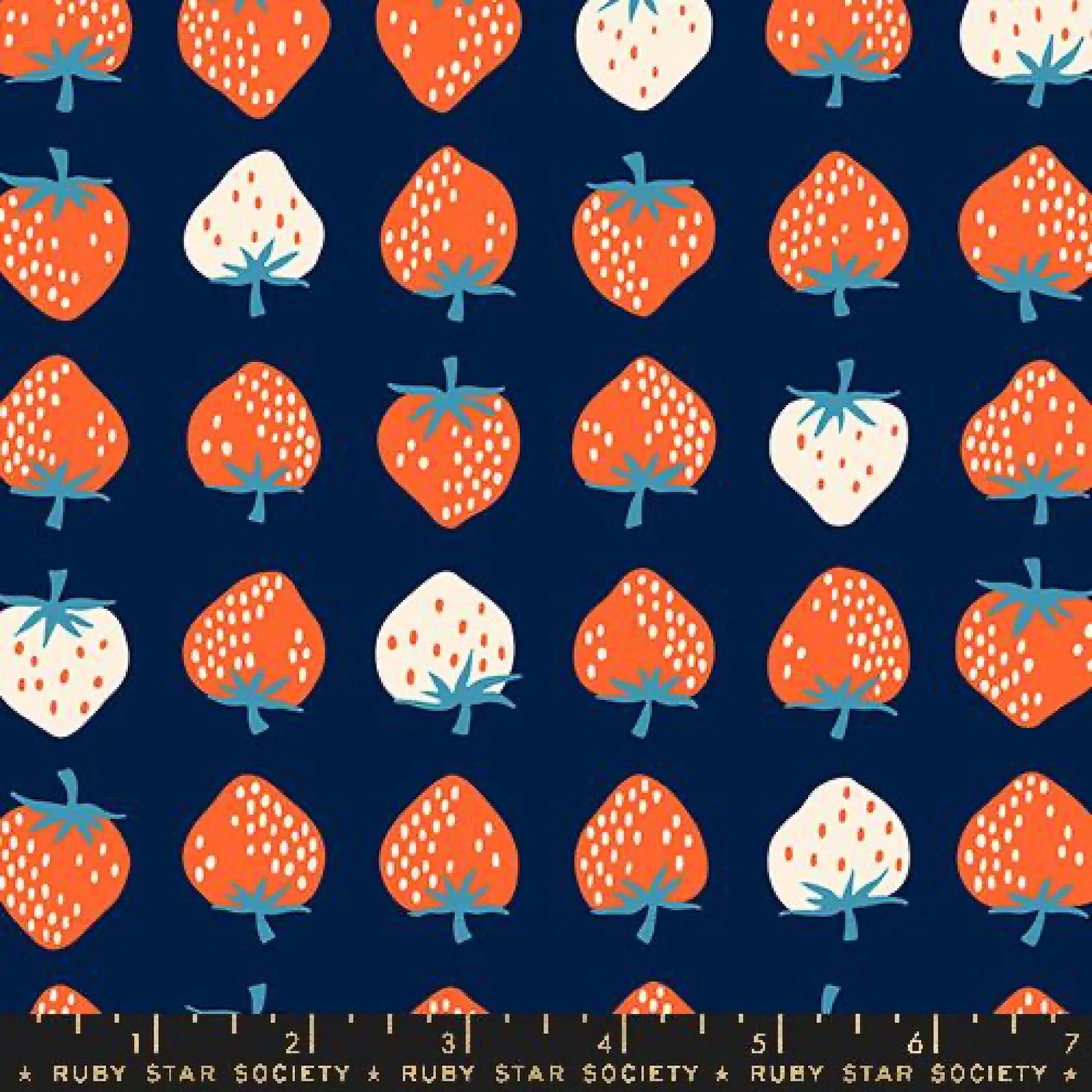 Strawberries on Navy Linen Weight RS087
