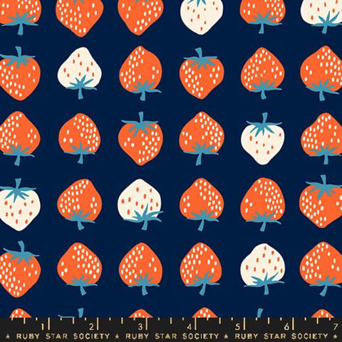 Strawberries on Navy Linen Weight RS087