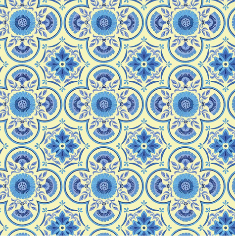 Benartex - Medallion Tiles - Yellow/Blue (Capri)