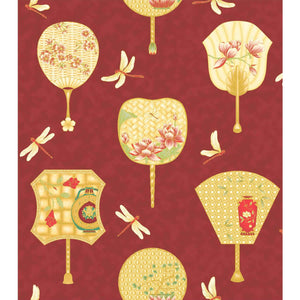 Summer Palace - Fans Ivory Red - Metallic Gold (0019-1)